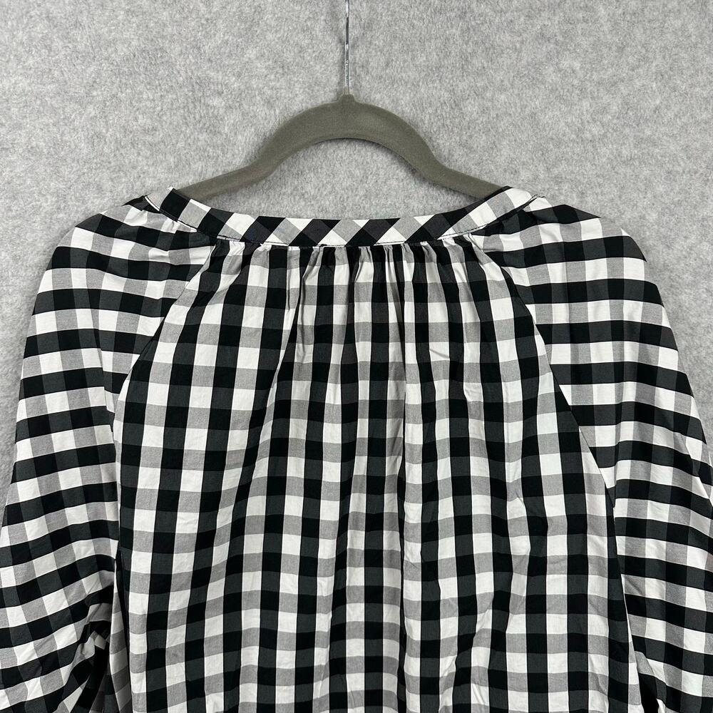 Chico's Poplin Blouse Size 4 (20/22) Black White Gingham Puff Sleeve Workwear - Picture 7 of 11